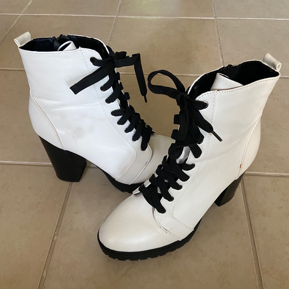 Size 10 Leather Boots with Laces and Heels (4in Heels)
